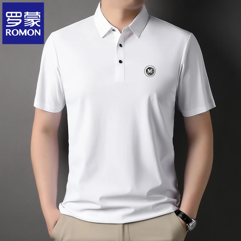 罗蒙夏季薄款无痕冰丝Polo衫商务休闲翻领短袖T恤男半袖凉感体恤