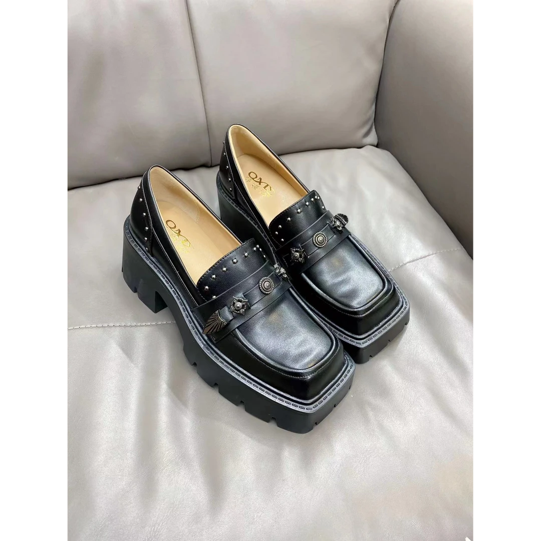 QMS1024-2228  黑色  厚底舒适方头单鞋 时尚女士乐福鞋