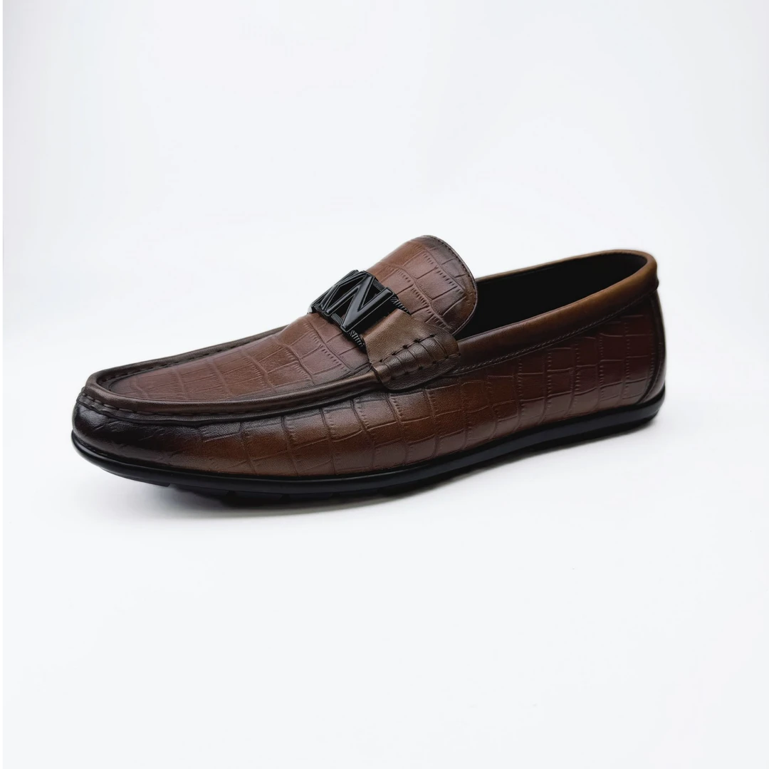 KANGNAI/康奈11221038真皮商务休闲软面压花牛皮一脚蹬男豆豆鞋