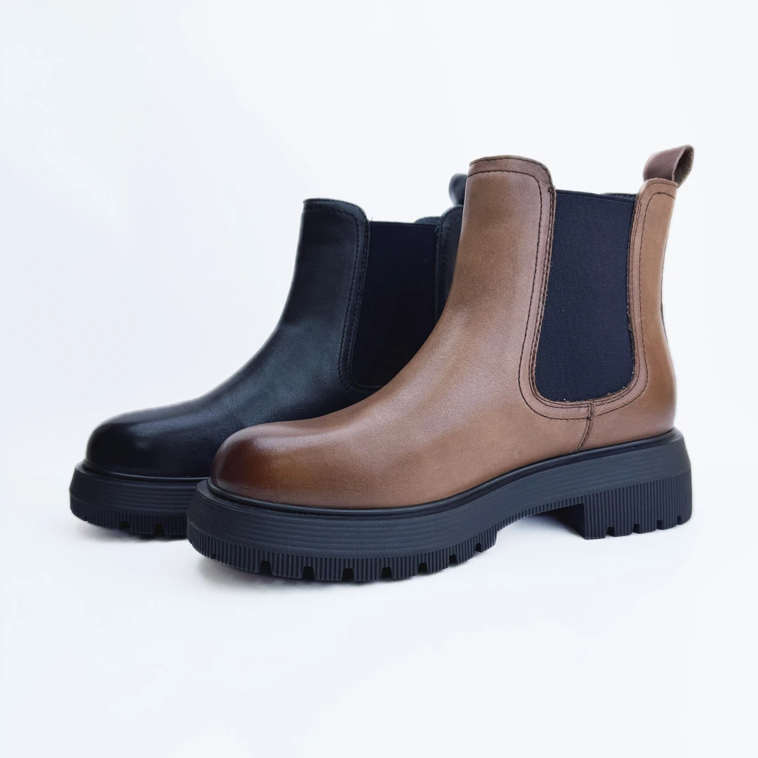 KANGNAI/康奈11238067真皮厚底休闲百搭复古秋冬圆头切尔西女靴