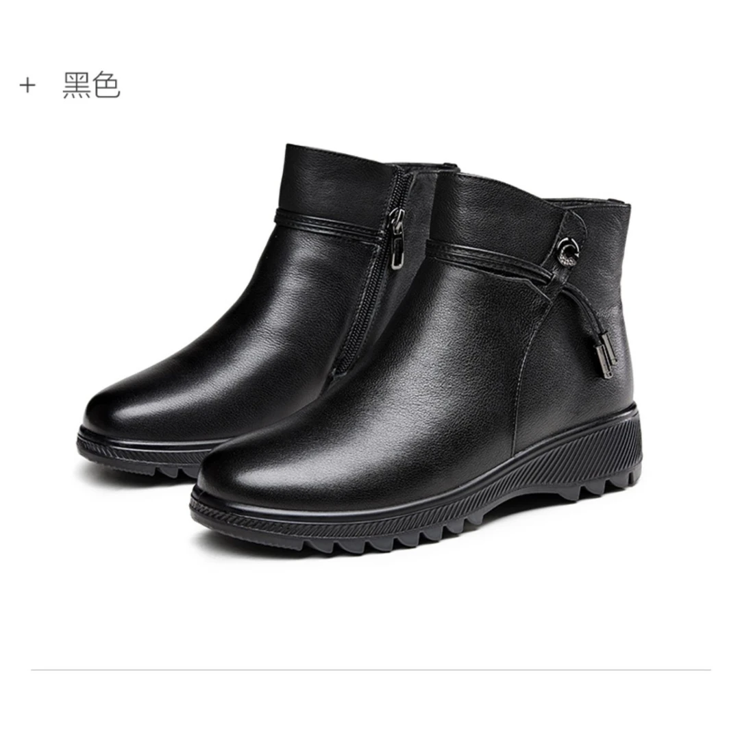 康奈男靴商场同款加绒短靴女防滑保暖真皮妈妈棉鞋时装靴11228360