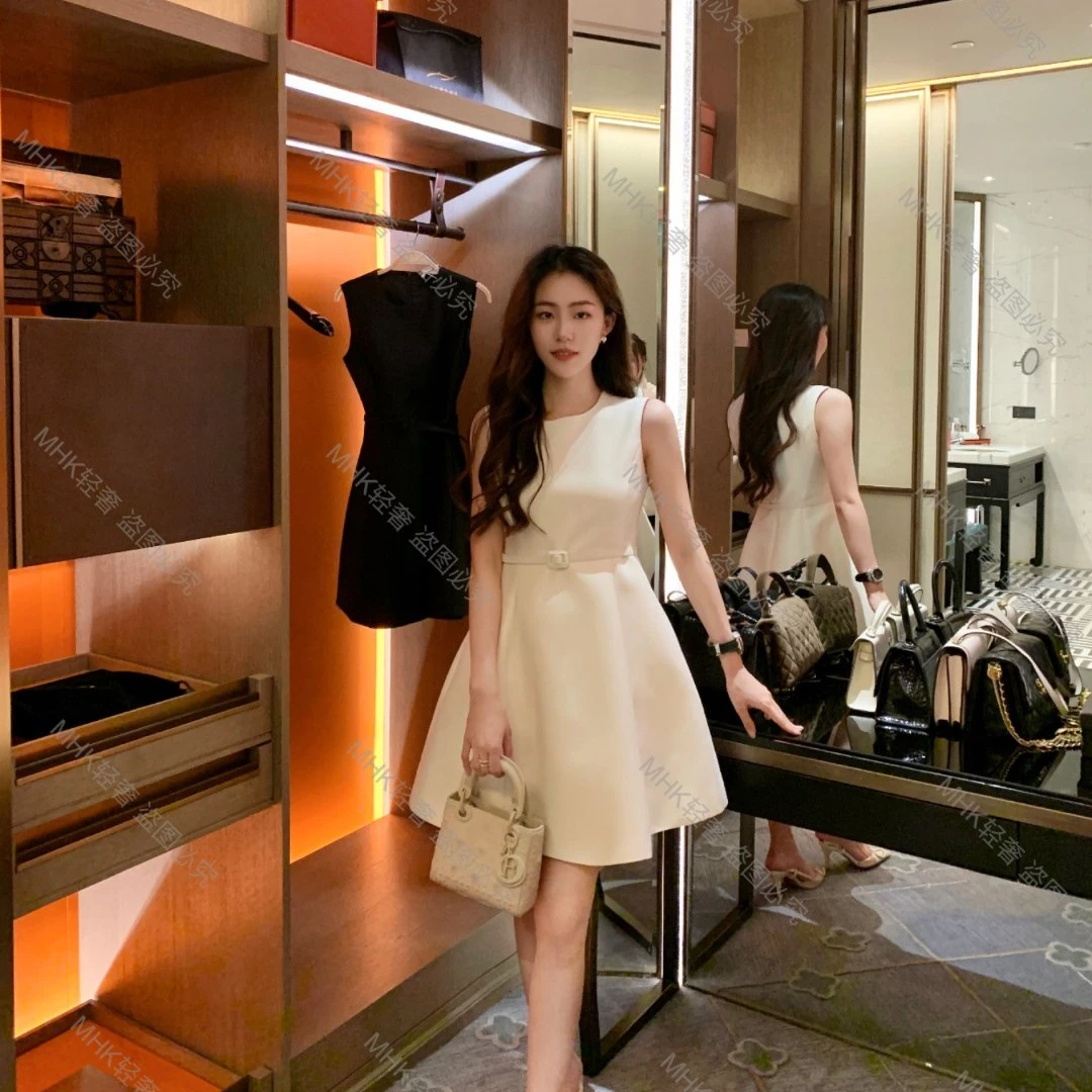 【HH&1轻奢新】【自由女神】高级感时尚气质显瘦无袖白色礼服裙连衣裙