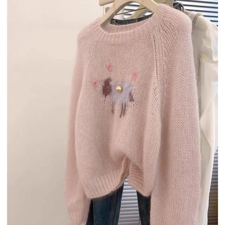 软糯甜美减龄圆领针织衫长袖毛衣女秋冬新款可爱小羊休闲时尚上衣