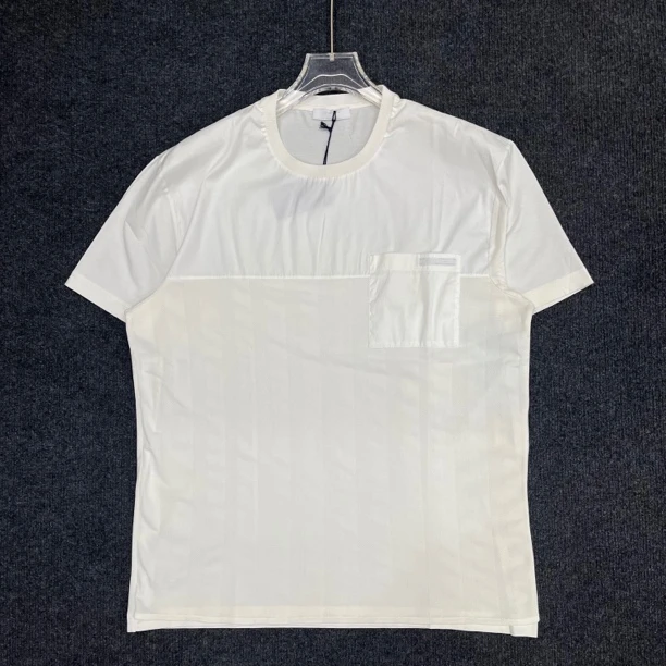 Prada普拉达/假两件网眼设计纯色圆领短袖/99新/尺码XL/公价8K