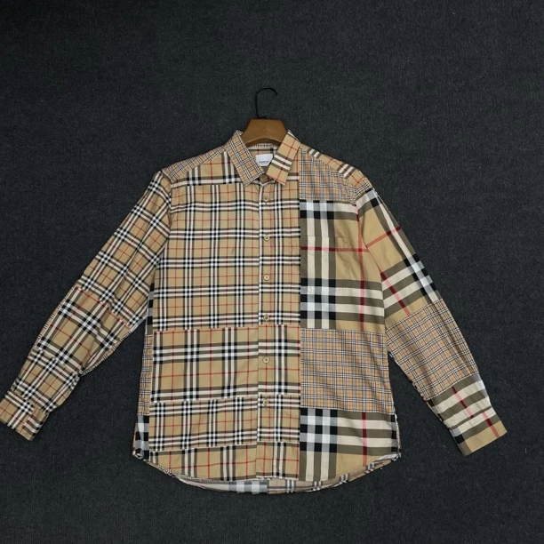 Burberry巴宝莉/剪裁拼接格纹长袖衬衫/成色99新/L码/公价8k