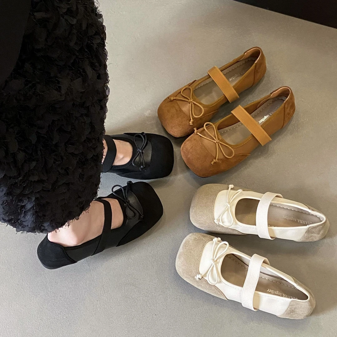 复古玛丽珍女鞋夏季配裙子单鞋2024新款方头一脚蹬平底软底豆豆鞋