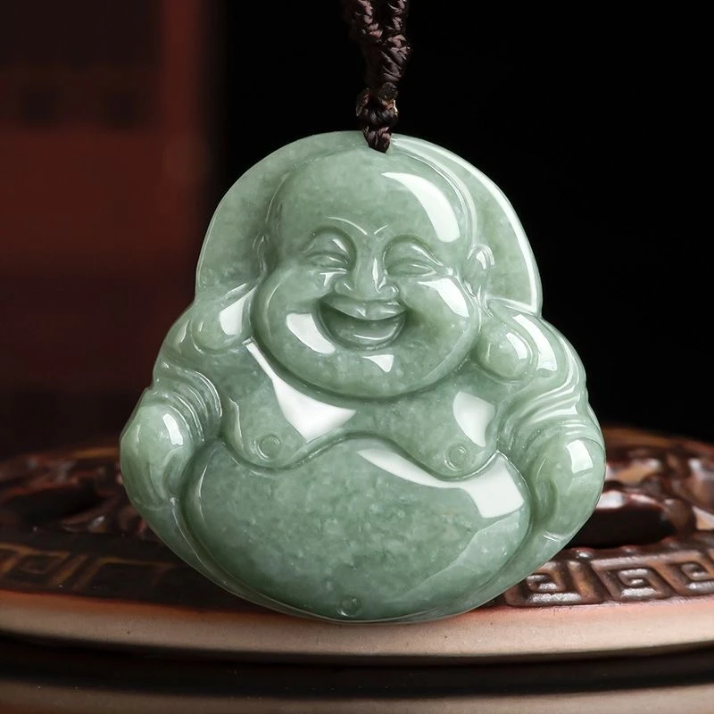 天然玉佛缅甸a货翡翠豆绿佛公弥勒佛玉石笑佛吊坠挂件妈妈毛衣链