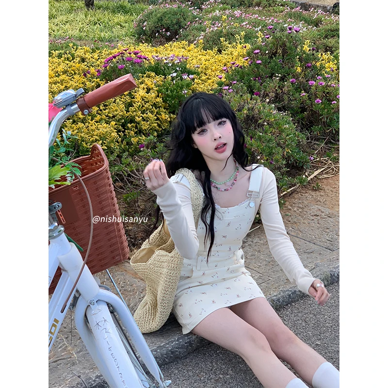 溺水三鱼【少女绚梦】元气满满梭织小众设计可爱碎花背带裙