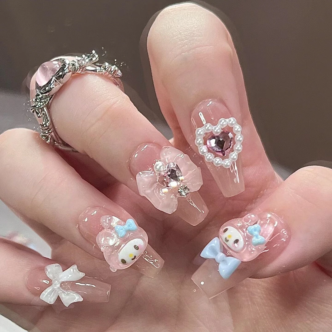 卡通孩子粉色美乐蒂穿戴甲美甲贴8岁手指甲10岁9岁穿戴小学生甲片