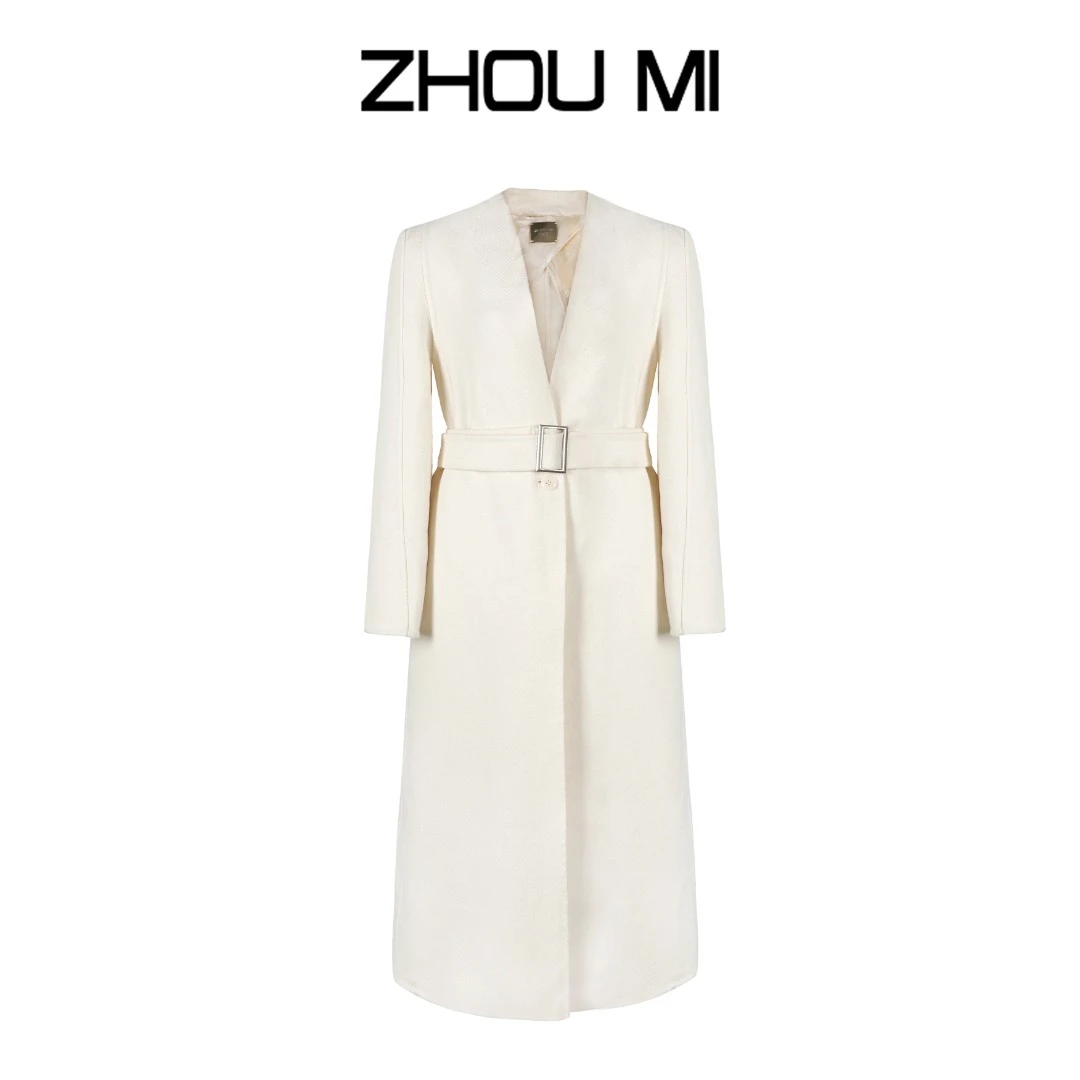ZHOU MI Y绒斜纹肌理面料长大衣外套 ZY2517