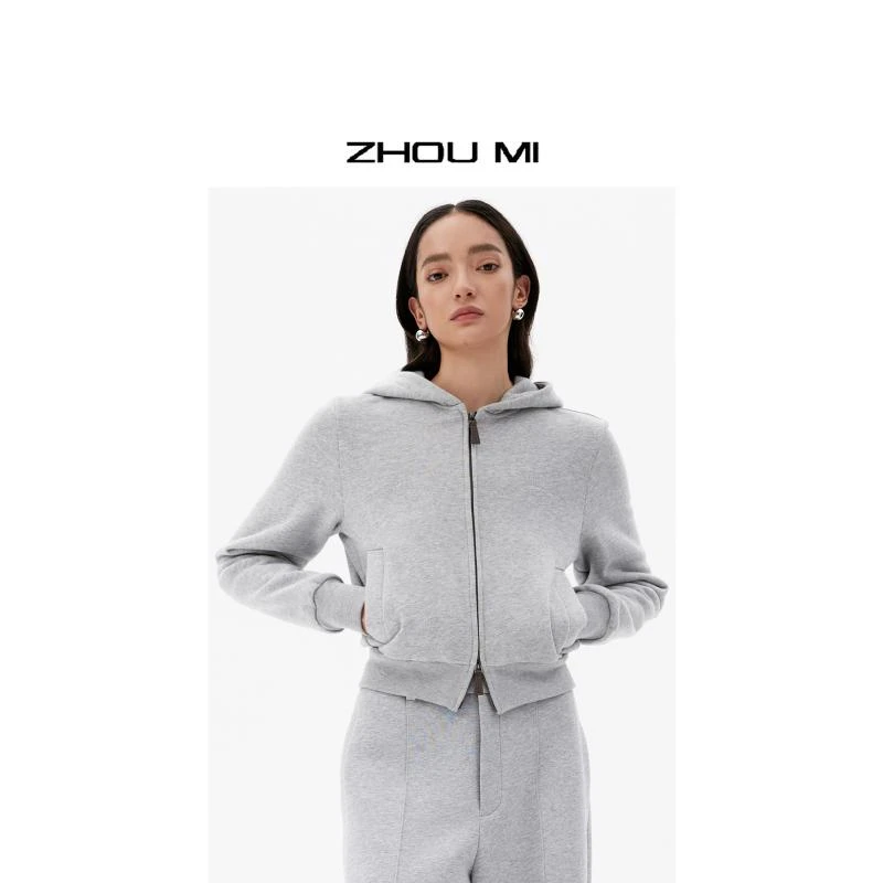 ZHOUMI外强内软底部抓绒天然手感精棉运动上衣连帽开衫上衣zs3963