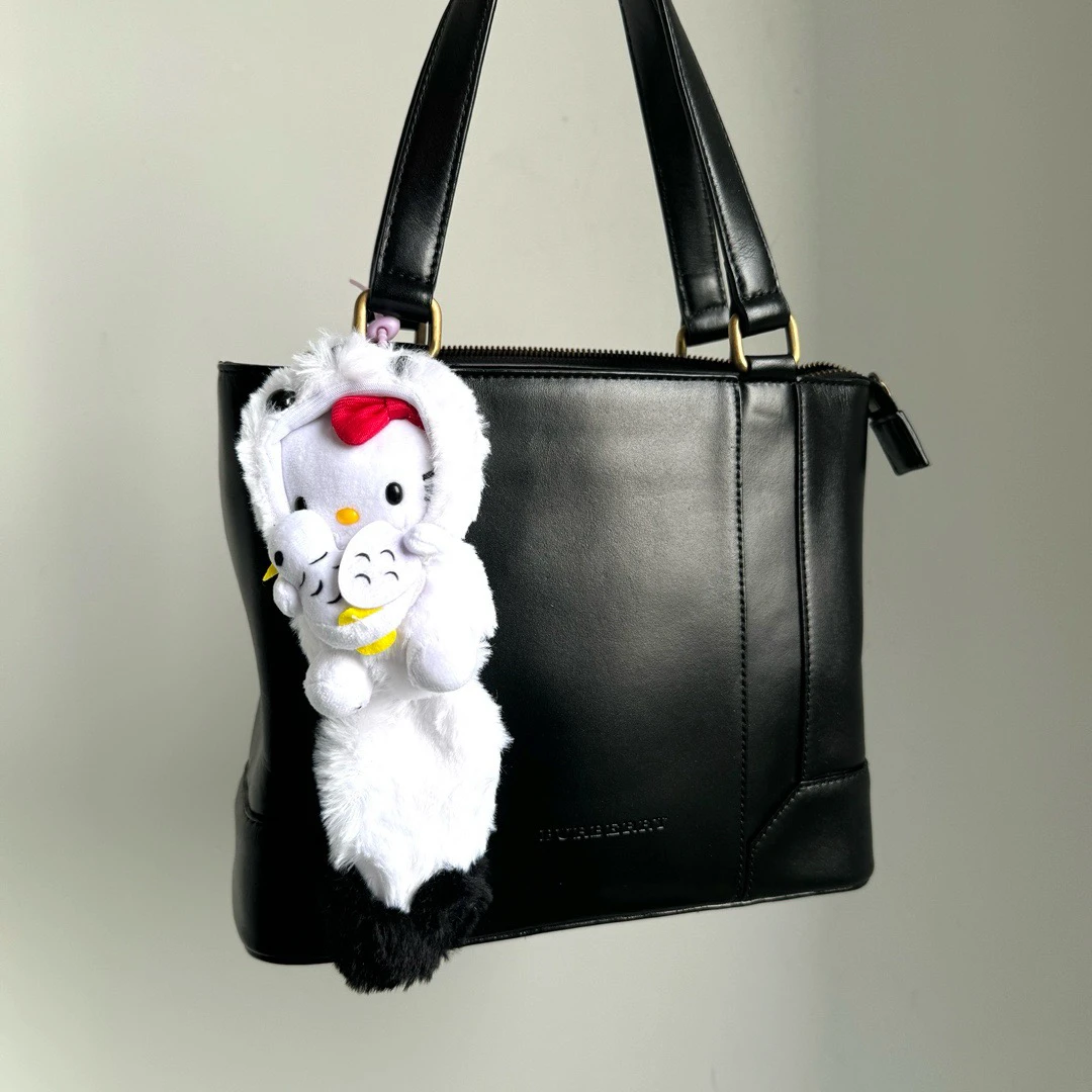 95新 BURBERRY/博柏利 黑色全皮公文手提单肩包