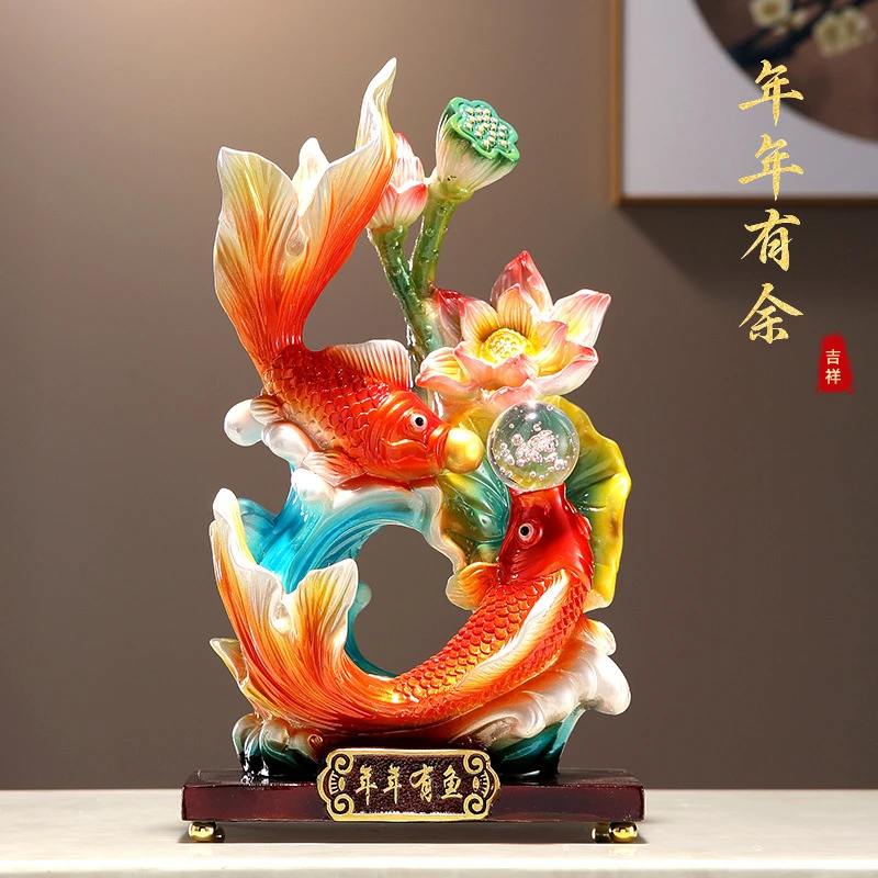 双鱼创意摆件鲤鱼送财客厅酒柜装饰品玄关电视柜树脂新中式乔迁