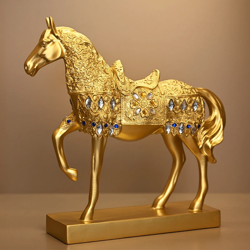 金色马到成功摆件高档中式金马工艺品摆设办公室玄关酒柜装饰品
