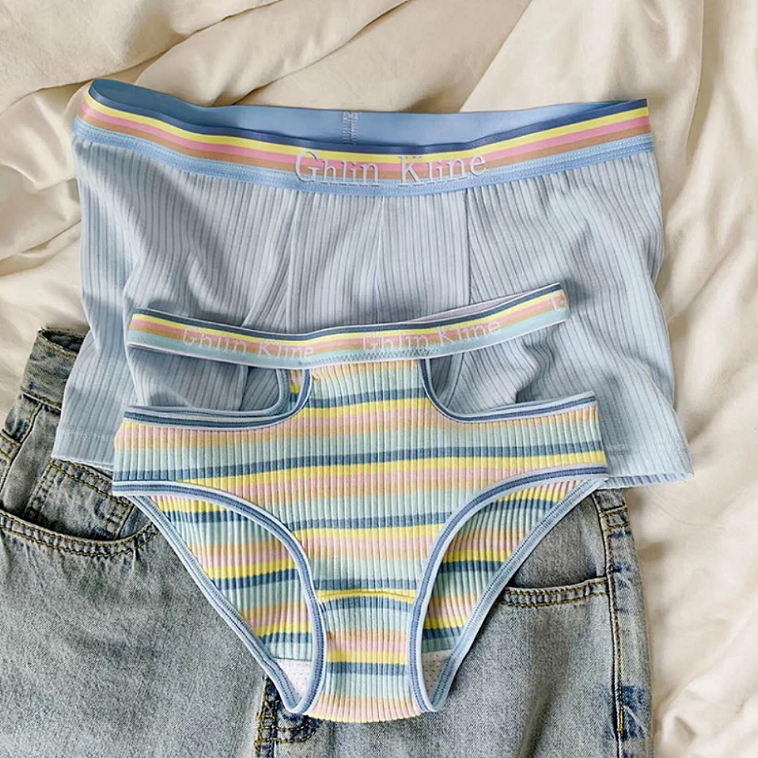 【彩虹条纹】粉色条纹情侣内裤一男一女夏季透气辣妹性感家居服