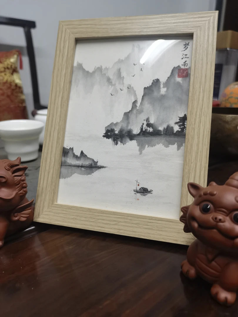 原创手绘梦江南山家清供水墨国画摆件精美中式摆件身体之外的净土