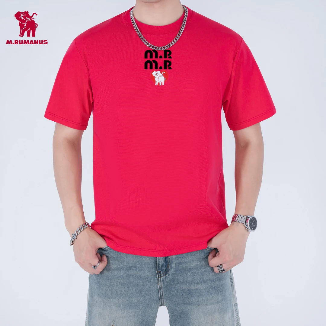 VNANV夏季棉C37欧货潮牌胶印大象青年男T恤短袖圆领宽松休闲体恤