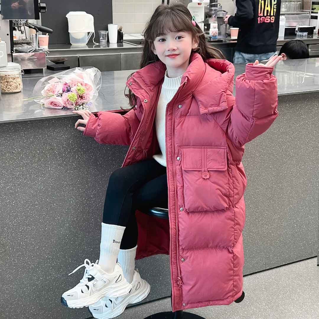 女童爆款棉服长款冬装外套2024新款加厚棉衣秋冬大童冬季棉袄紫色