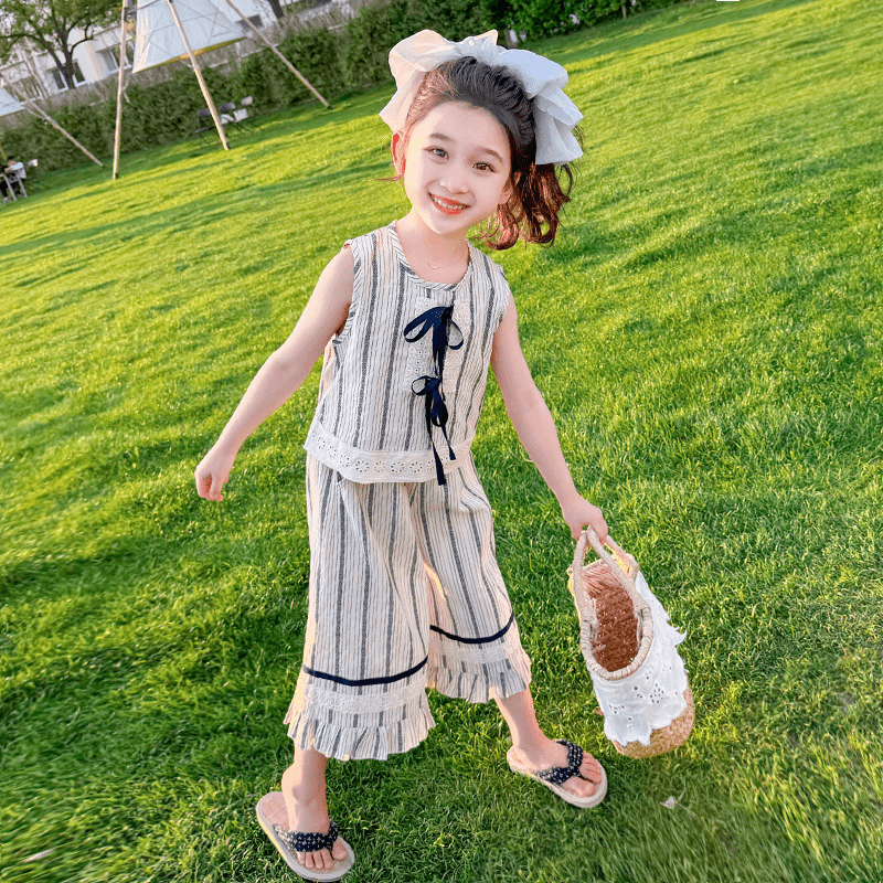 女童夏装无袖套装2024新款儿童背心阔腿裤两件套薄款宝宝网红童装