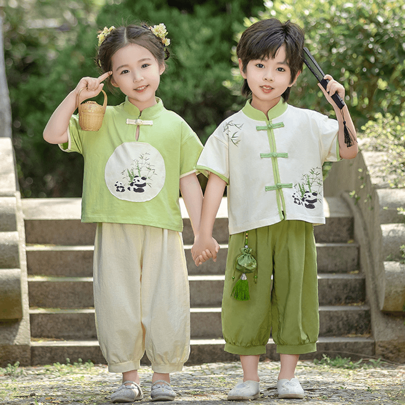 儿童夏季短袖套装新中式穿搭汉服幼儿班班服夏装夏季民族风兄妹装