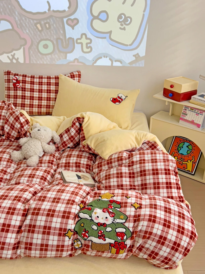 特! 小玲子 圣诞礼物  高克全消光牛奶绒毛巾绣三件套四件套