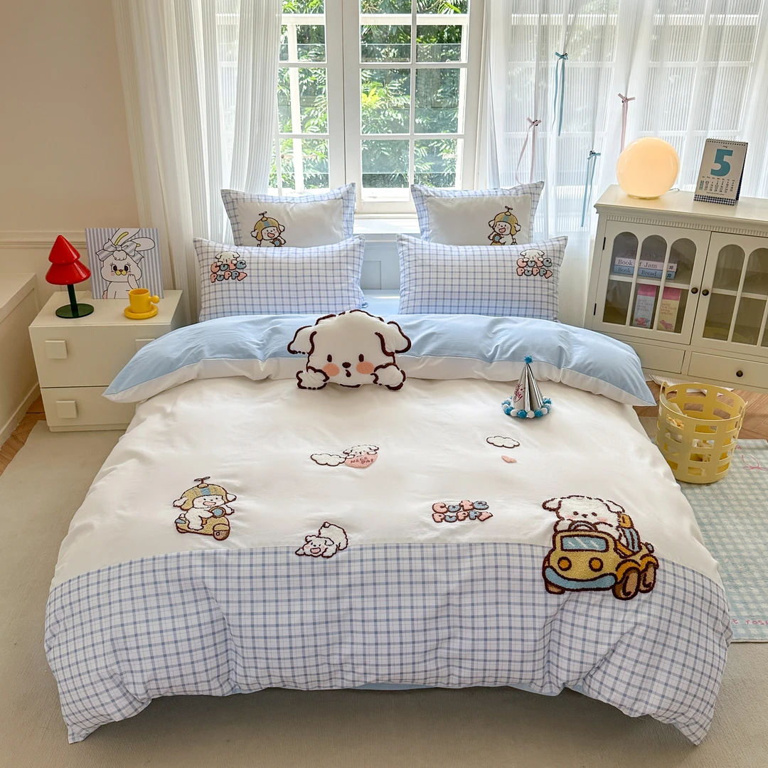 特！小玲子 小汽车 秋冬磨毛高支全棉加厚毛巾绣三件套四件套