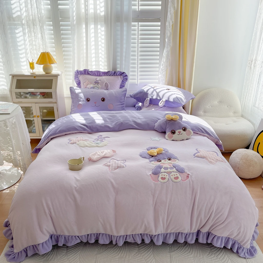 清! 小玲子 黛菲-绒 高克全消光牛奶绒重工刺绣三件套四件套