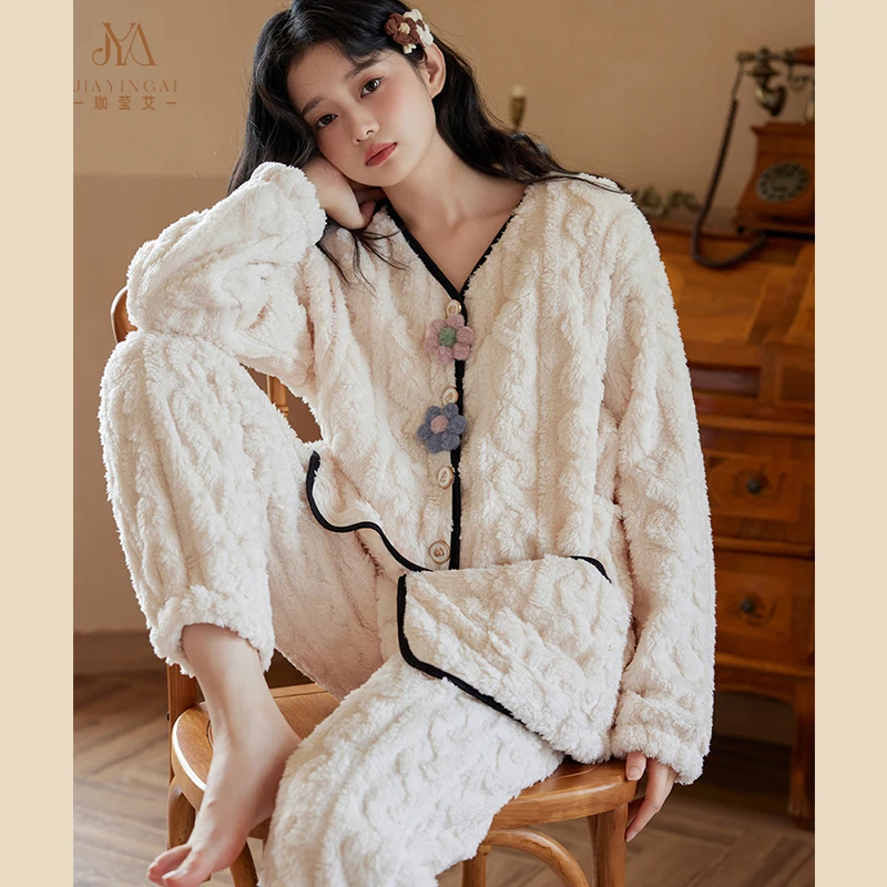 珈莹艾珊瑚绒月子服冬产后哺乳11月份12加厚加绒春秋待产孕妇睡衣