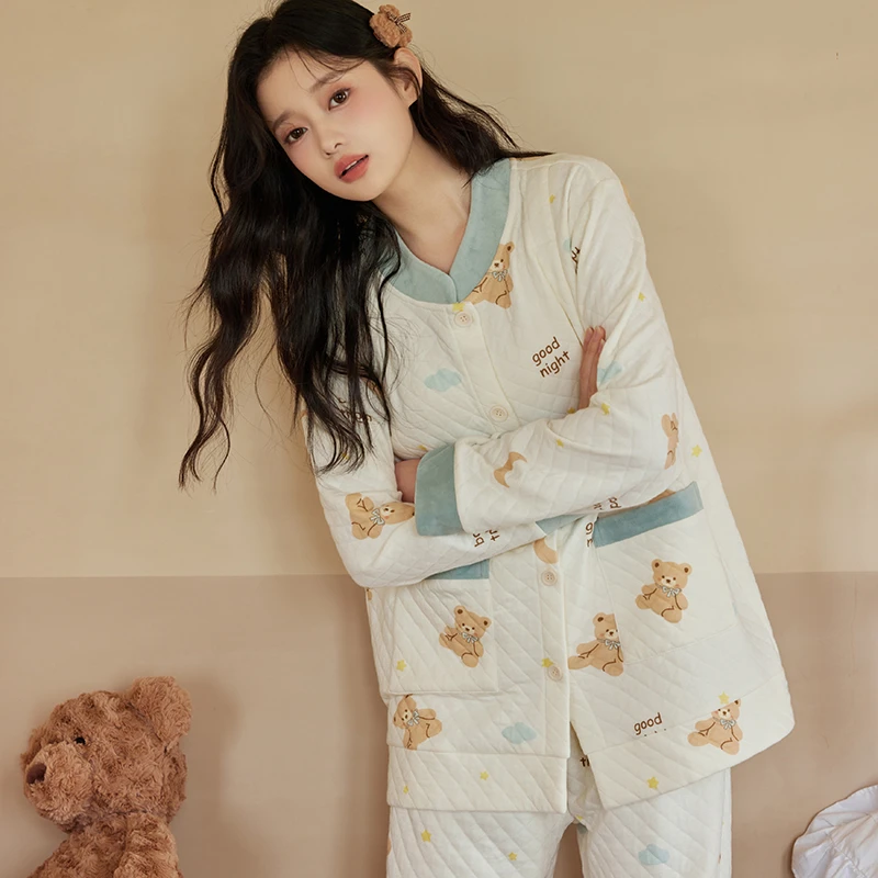 珈莹艾空气棉月子服秋冬纯棉产后产妇哺乳家居服春秋孕妇睡衣套装