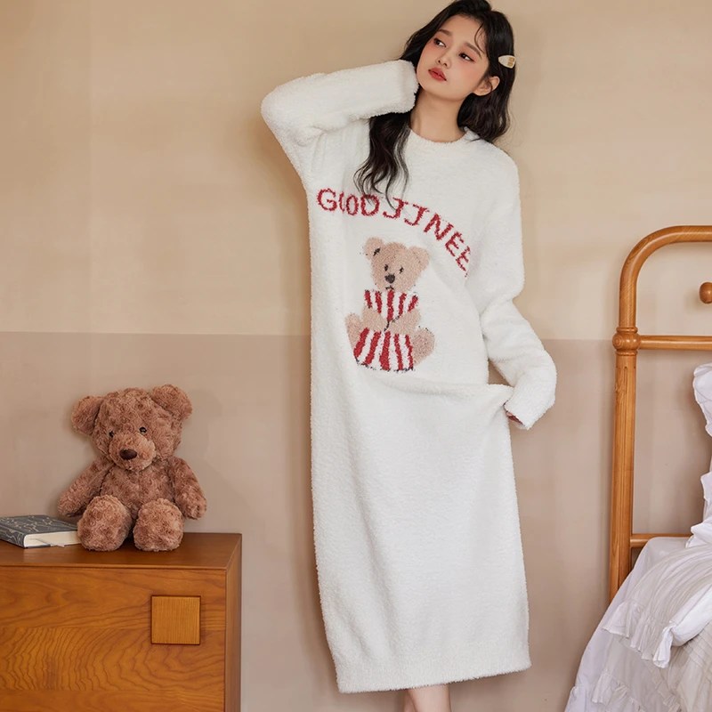 珈莹艾半边绒孕妇睡裙长款待产家居裙怀孕期加绒加厚保暖女士睡衣