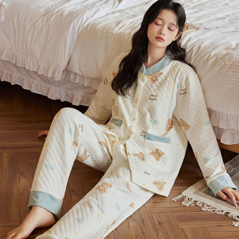 月子服春秋纯棉产后哺乳家居服冬季空气棉产妇孕妇睡衣套装3378