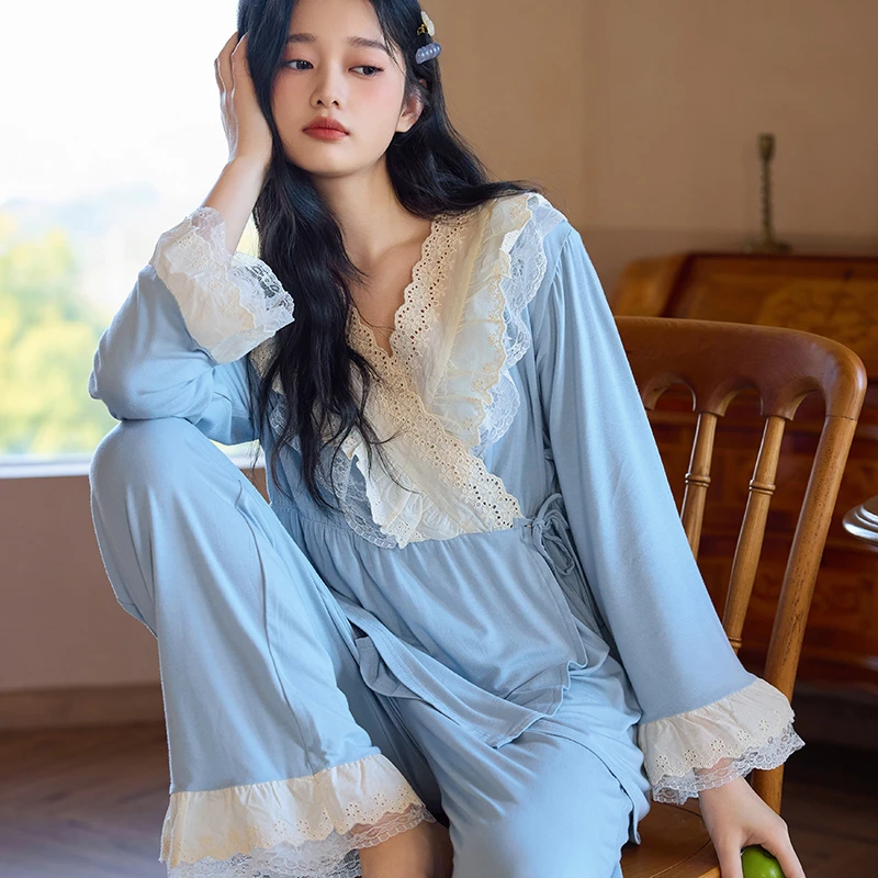 公主风月子服春秋产后夏薄款莫代尔哺乳家居服待产孕妇睡衣2673