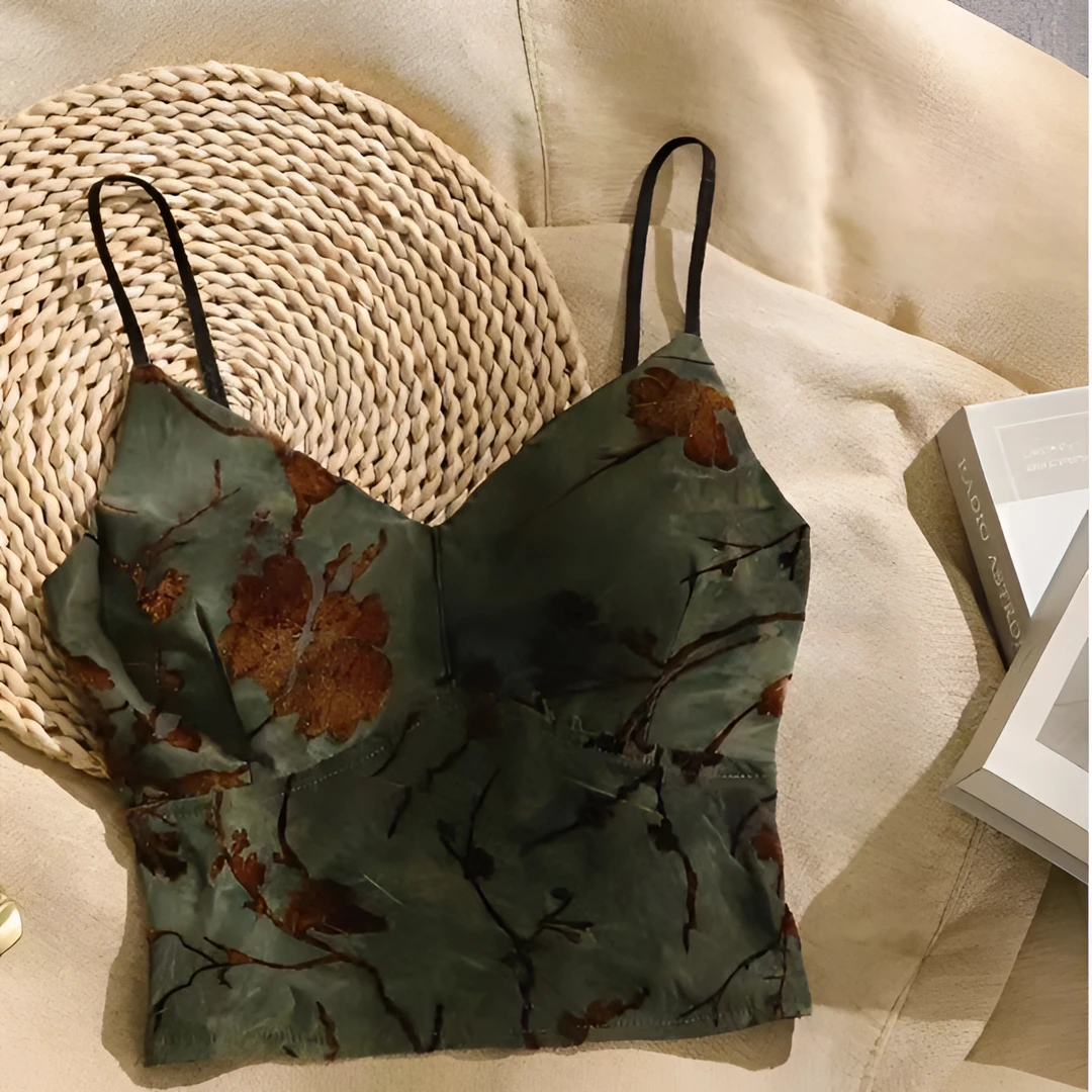 新款秋冬内搭吊带背心女带胸垫辣妹碎花短款性感丝绒打底外穿上衣