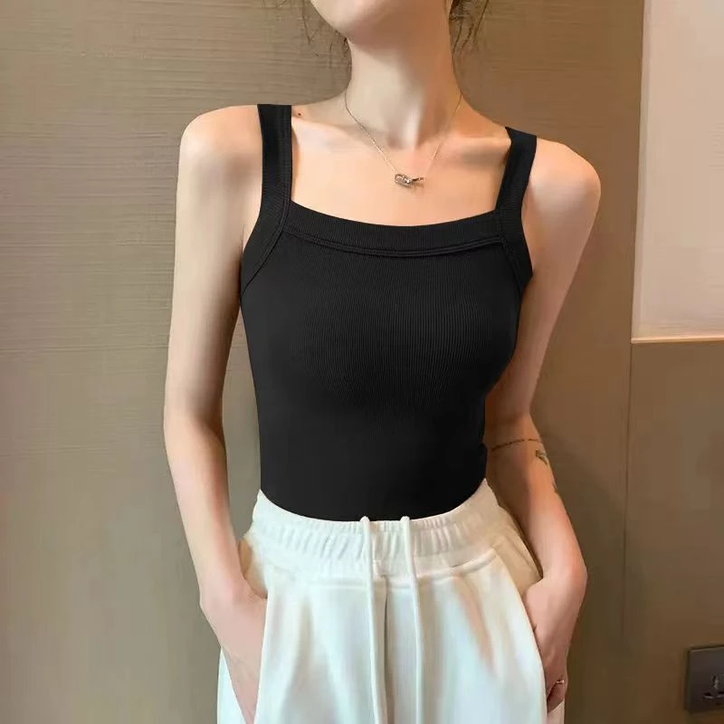 冰丝螺纹小吊带背心女内搭打底上衣网红外穿黑色美背不带胸垫百搭