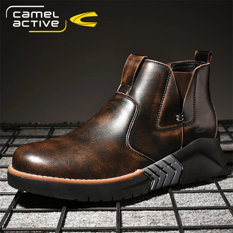 骆驼动感冬季新款切尔西靴男潮流时尚百搭高帮厚底复古英伦风皮靴