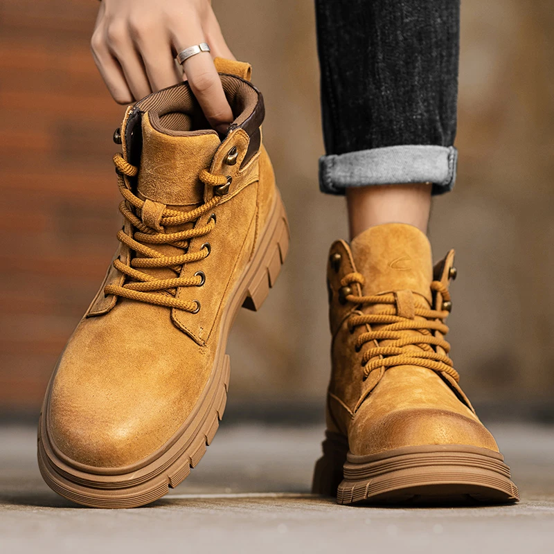 骆驼动感大黄靴新款冬季中帮马丁靴男款美式工装靴防滑增高款男鞋