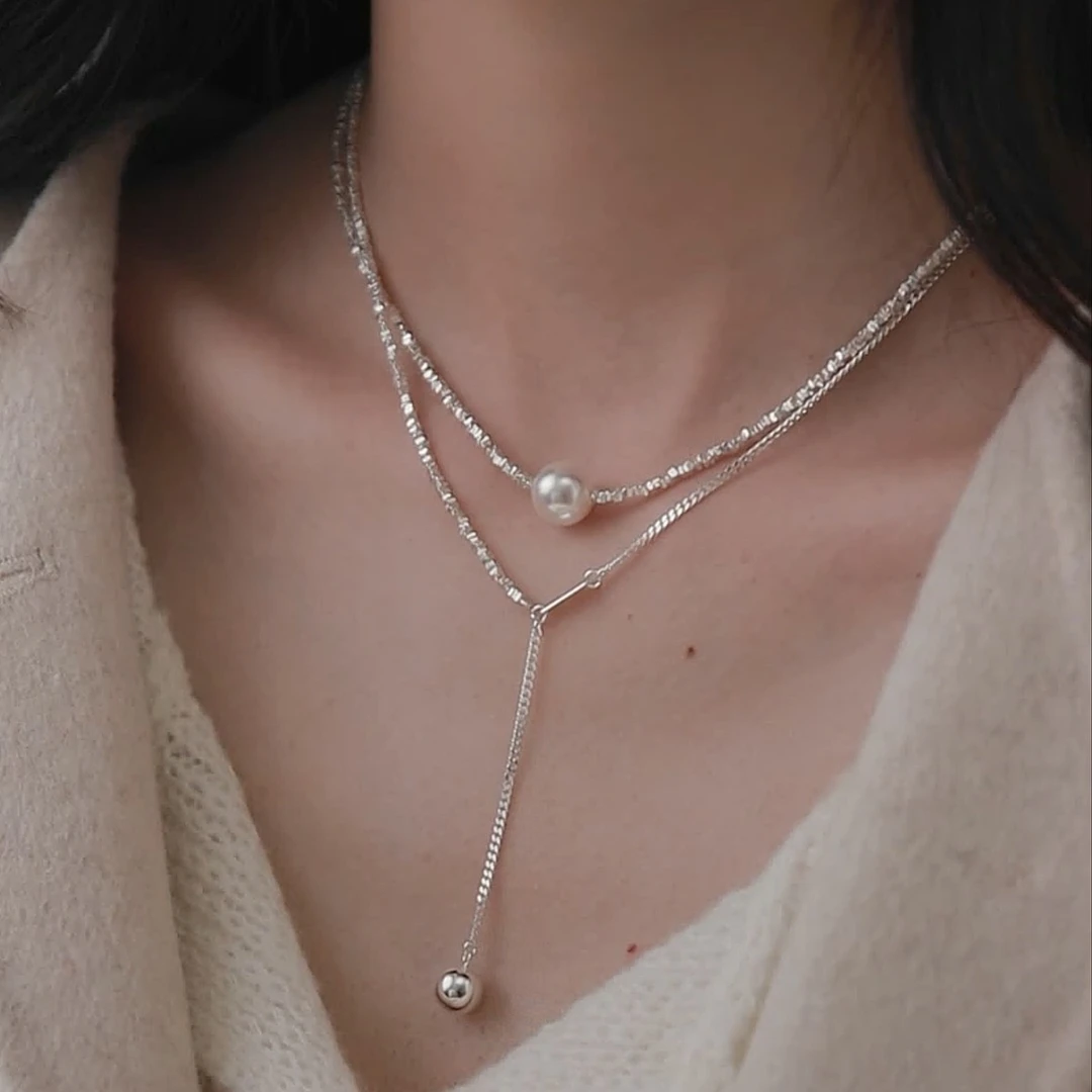 诗为 链子925银仿珍珠 【碎银子】施家珠项链纯银时尚颈饰品GP00530