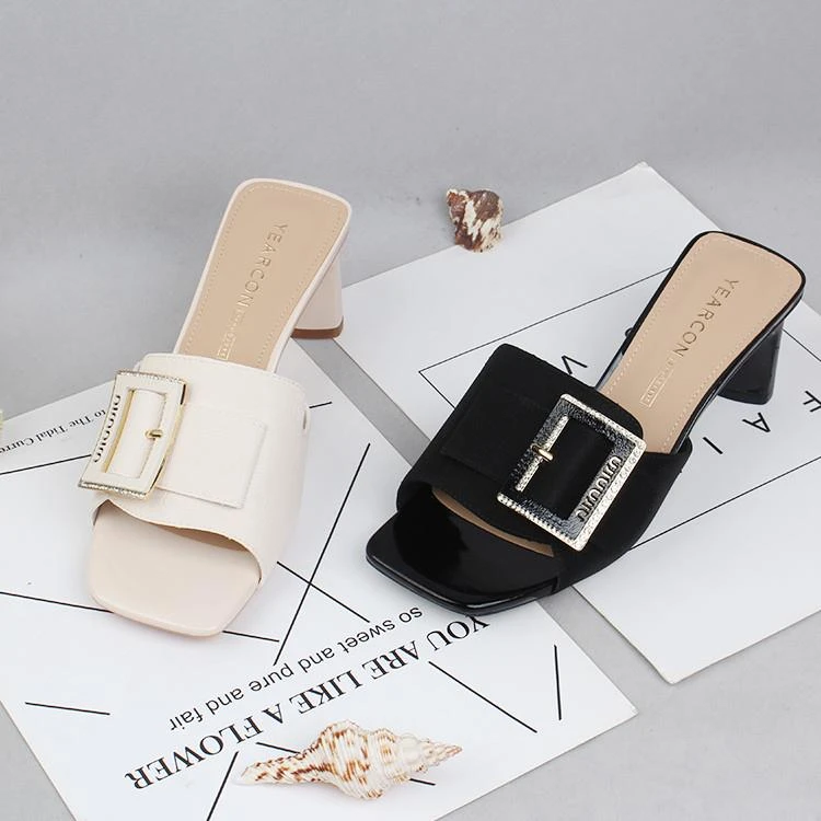 意尔康女鞋凉鞋高跟舒适夏外穿一字拖扣百搭休闲夏季防滑33699U