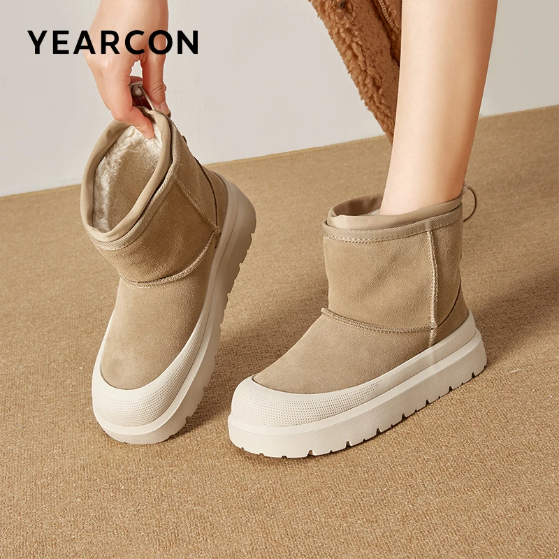 意尔康冬季新款雪地靴女加绒加厚棉鞋厚底防滑短靴26390W