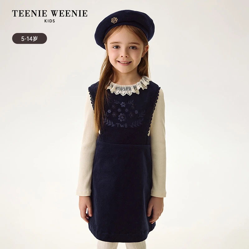 TeenieWeenieKids24年秋款女童刺绣灯芯绒无袖连衣裙TKOW248956N