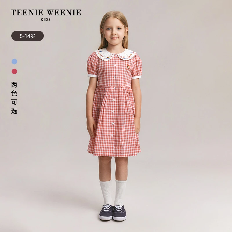 TeenieWeenieKids24年新款女童甜美翻领格纹连衣裙TKOW246352I
