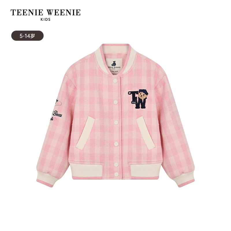 TeenieWeenieKids24年女童可爱格纹棒球服外套TKJJ241251A