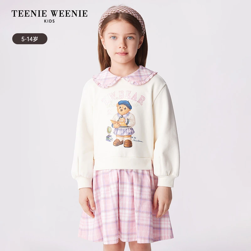 TeenieWeenieKids24年春款女童索罗娜花边翻领连衣裙TKOM241252A