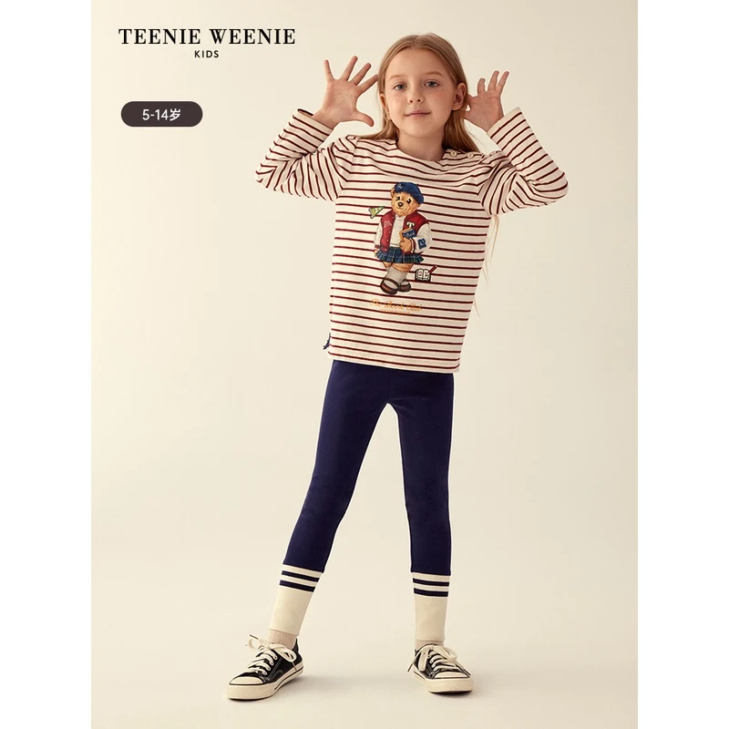 TeenieWeenieKids女童23年秋冬新款休闲条纹圆领长袖TKLA234951A