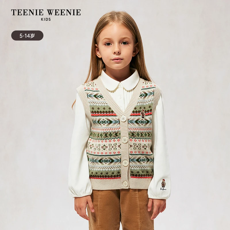 TeenieWeenieKids女童费尔岛绵羊毛无袖V领开衫毛衣TKVK244T51B
