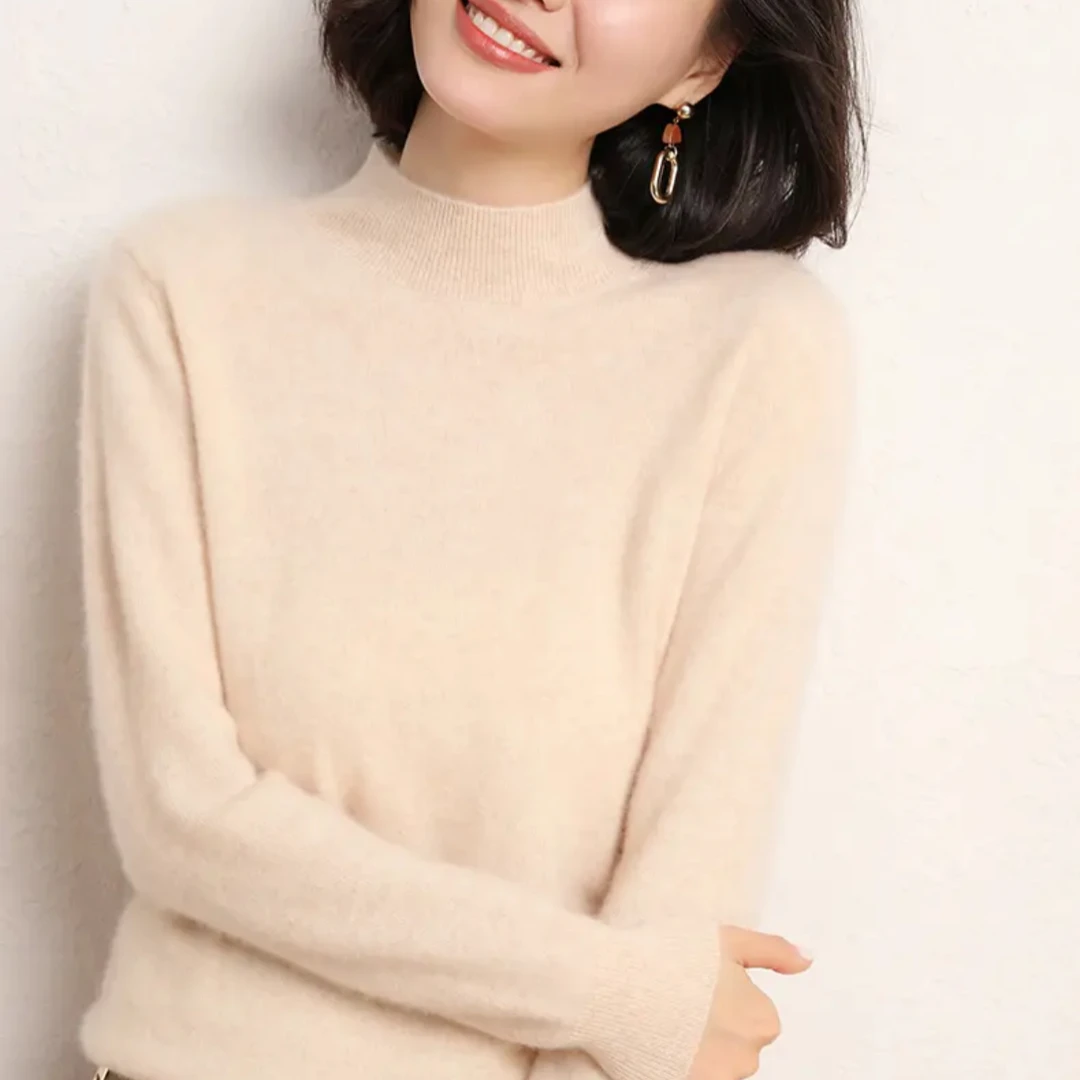 山羊毛100%打底衫针织百搭半高领秋冬高领显瘦长袖女士宽松修身