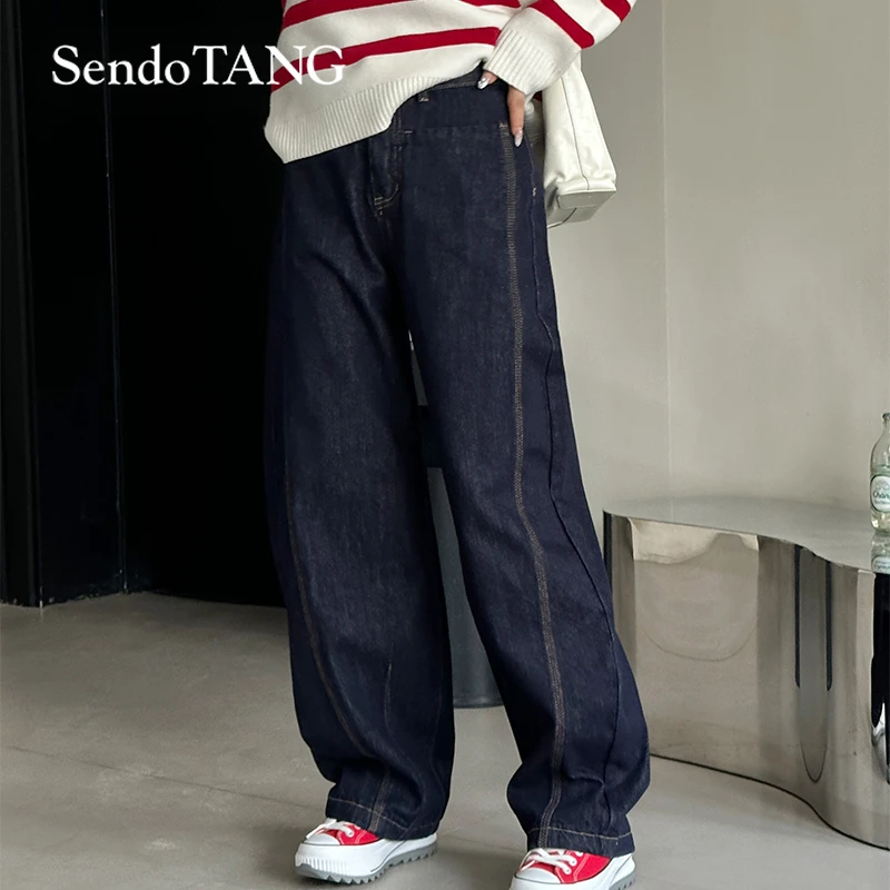 【纸片牛仔】胖多家女装气质宽松设计秋季宽松显瘦高腰牛仔裤