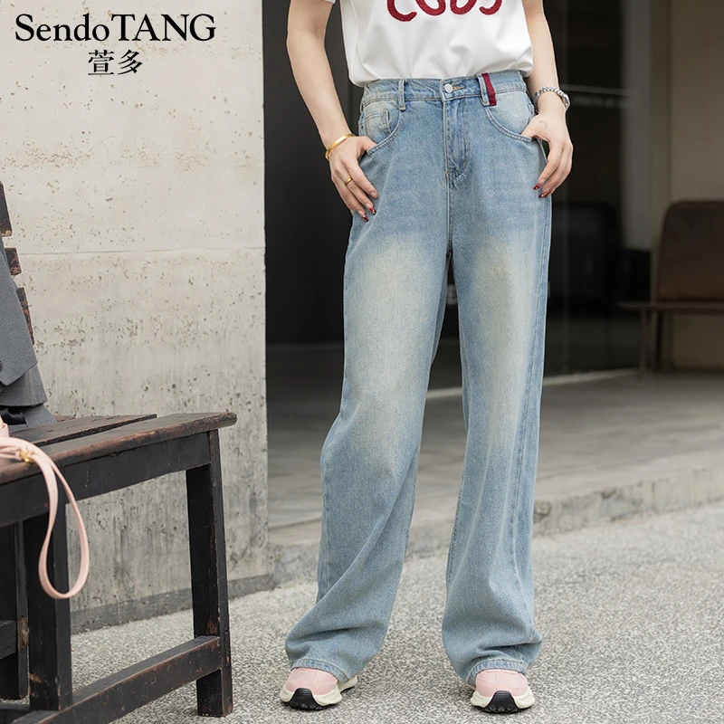 【周旋】大码女装气质设计感时尚宽松显瘦胖mm牛仔长裤