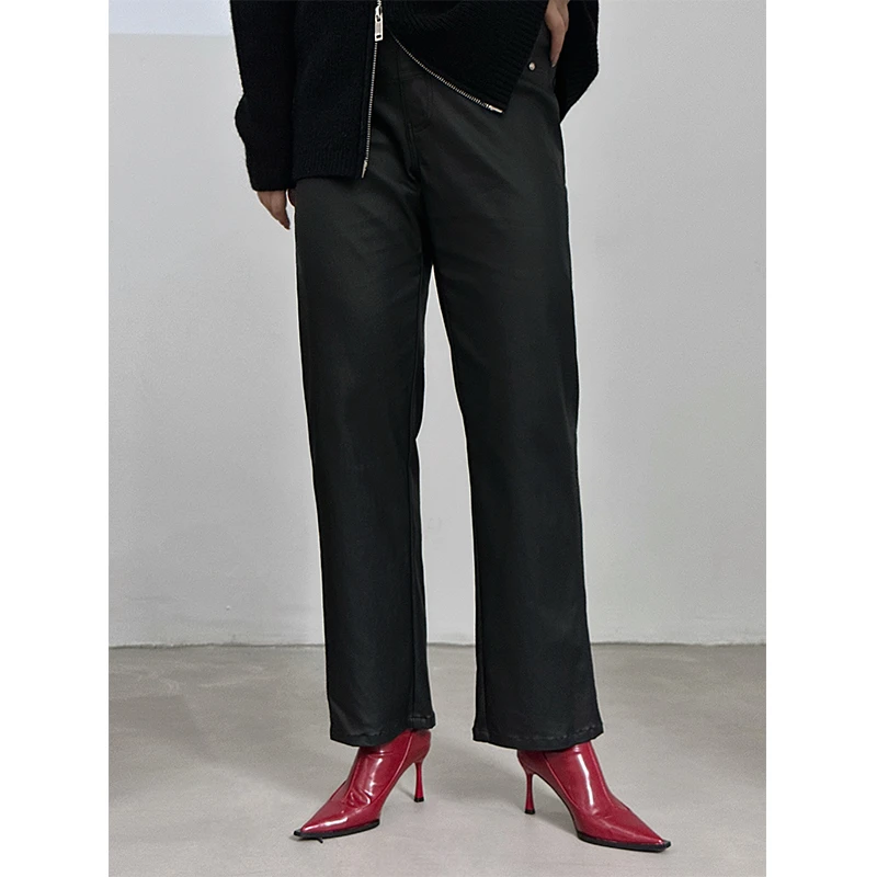 【时髦精】大码阔腿裤胖mm直筒宽松长皮裤