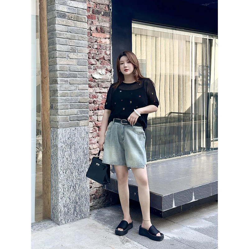 【香香的】萱多家夏季气质时尚百搭遮肚子大码宽松针织衫显瘦T恤